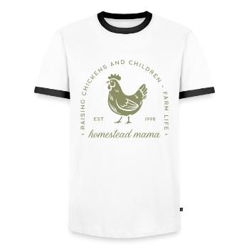 Homestead mama mom funny chicken lover mothers day - Men's Ringer Shirt - white/black - Front - AI Model Female 172 light (172cm) & AI Model Male 178 dark (178cm)