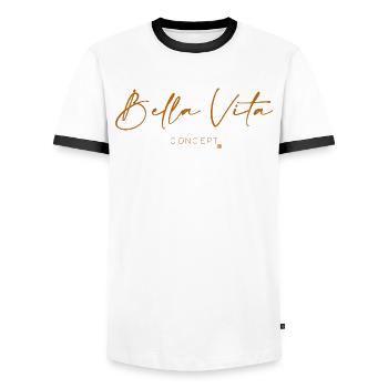 Bella-Vita-Konzept - Männer Kontrast-T-Shirt - Weiß/Schwarz - Vorne - AI Model Female 172 light (172cm) & AI Model Male 178 dark (178cm)