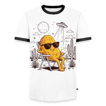 Humour Meme Désert UFO Chicken Nugget - T-shirt contrasté Homme - blanc/noir - Devant - AI Model Female 172 light (172cm) & AI Model Male 178 dark (178cm)