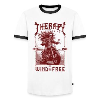 Therapie ist teuer Wind ist kostenlos Motorradfahrer - Männer Kontrast-T-Shirt - Weiß/Schwarz - Vorne - AI Model Female 172 light (172cm) & AI Model Male 178 dark (178cm)