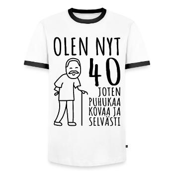40 Birthday Man 40s I'm 40 Years Old - Men's Ringer Shirt - white/black - Front - AI Model Female 172 light (172cm) & AI Model Male 178 dark (178cm)