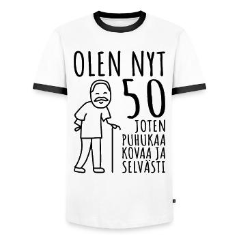 50 anniversaire homme années 50 j’ai 50 ans - T-shirt contrasté Homme - blanc/noir - Devant - AI Model Female 172 light (172cm) & AI Model Male 178 dark (178cm)