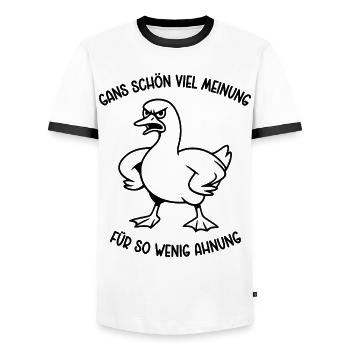 Goose a lot of opinion for so little idea - Men's Ringer Shirt - white/black - Front - AI Model Female 172 light (172cm) & AI Model Male 178 dark (178cm)