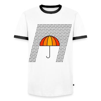 Typo Rain - Men's Ringer Shirt - white/black - Front - AI Model Female 172 light (172cm) & AI Model Male 178 dark (178cm)