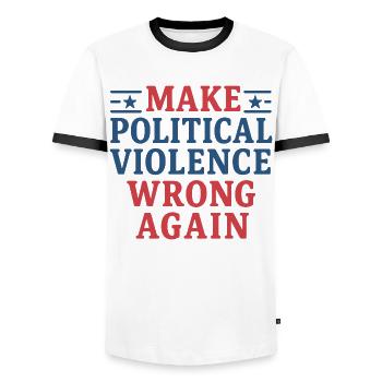 Se tromper à nouveau sur la violence politique - T-shirt contrasté Homme - blanc/noir - Devant - AI Model Female 172 light (172cm) & AI Model Male 178 dark (178cm)