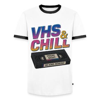 VHS & Chill Retro Tape Design - Männer Kontrast-T-Shirt - Weiß/Schwarz - Vorne - AI Model Female 172 light (172cm) & AI Model Male 178 dark (178cm)