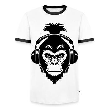 Entspannter Affe Wireless Kopfhörer Café Shirt - Männer Kontrast-T-Shirt - Weiß/Schwarz - Vorne - AI Model Female 172 light (172cm) & AI Model Male 178 dark (178cm)