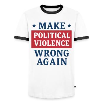 Getting political violence wrong again - Men's Ringer Shirt - white/black - Front - AI Model Female 172 light (172cm) & AI Model Male 178 dark (178cm)