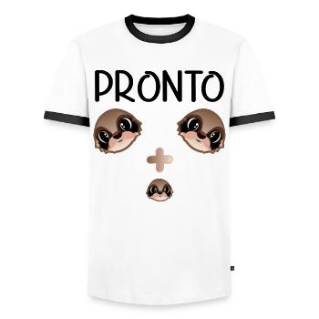 Bientôt, nous serons trois familles - T-shirt contrasté Homme - blanc/noir - Devant - AI Model Female 172 light (172cm) & AI Model Male 178 dark (178cm)