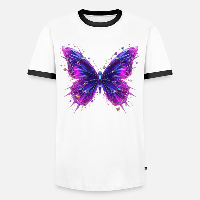 3D Crystal Butterfly – Chrome Effect - Men's Ringer Shirt - white/black