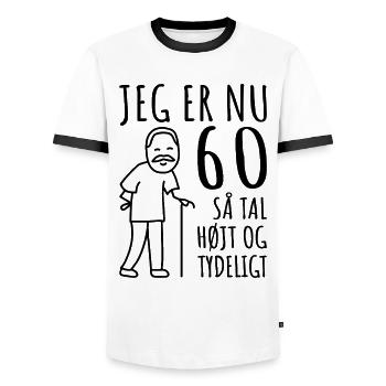60th birthday, 60 years man, I'm now 60 - Men's Ringer Shirt - white/black - Front - AI Model Female 172 light (172cm) & AI Model Male 178 dark (178cm)