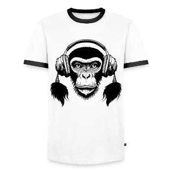 Analog Monkey Head Tape Loop Edition Shirt - Men's Ringer Shirt - white/black - Front - AI Model Female 172 light (172cm) & AI Model Male 178 dark (178cm)