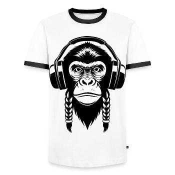 Groove Affenkopf Festival Crowd Edition Shirt - Männer Kontrast-T-Shirt - Weiß/Schwarz - Vorne - AI Model Female 172 light (172cm) & AI Model Male 178 dark (178cm)