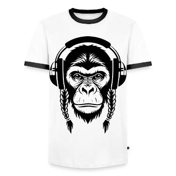 Urban Monkey Head Night Drive Edition Shirt - Men's Ringer Shirt - white/black - Front - AI Model Female 172 light (172cm) & AI Model Male 178 dark (178cm)