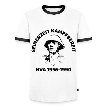 People's Army Veterans Design - Men's Ringer Shirt - white/black - Front - AI Model Female 172 light (172cm) & AI Model Male 178 dark (178cm)