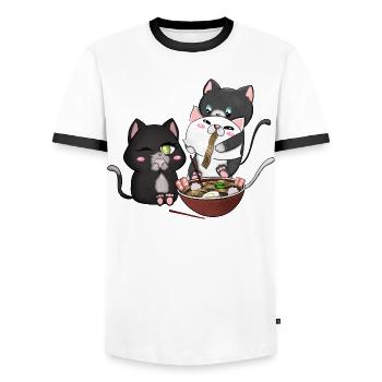 Cats Eating Ramen - Men's Ringer Shirt - white/black - Front - AI Model Female 172 light (172cm) & AI Model Male 178 dark (178cm)