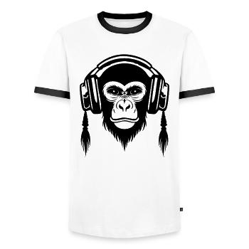 Motionless Affenkopf Calm Beat Edition Shirt - Männer Kontrast-T-Shirt - Weiß/Schwarz - Vorne - AI Model Female 172 light (172cm) & AI Model Male 178 dark (178cm)