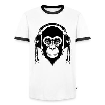Echo Monkey Head Reverberation Urban Edition Shirt - Men's Ringer Shirt - white/black - Front - AI Model Female 172 light (172cm) & AI Model Male 178 dark (178cm)