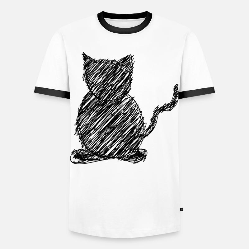 Katze Scribble Zeichnung Tier Geschenk - Männer Kontrast-T-Shirt - Weiß/Schwarz