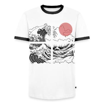 Night sun over waves on the ocean - Men's Ringer Shirt - white/black - Front - AI Model Female 172 light (172cm) & AI Model Male 178 dark (178cm)