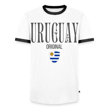 Uruguayan flag, I love Uruguay - Men's Ringer Shirt - white/black - Front - AI Model Female 172 light (172cm) & AI Model Male 178 dark (178cm)