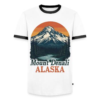 Denali : le paysage montagneux de l’Alaska - T-shirt contrasté Homme - blanc/noir - Devant - AI Model Female 172 light (172cm) & AI Model Male 178 dark (178cm)