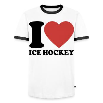 I Love Icehockey - Heart - Winter Sports - Men's Ringer Shirt - white/black - Front - AI Model Female 172 light (172cm) & AI Model Male 178 dark (178cm)