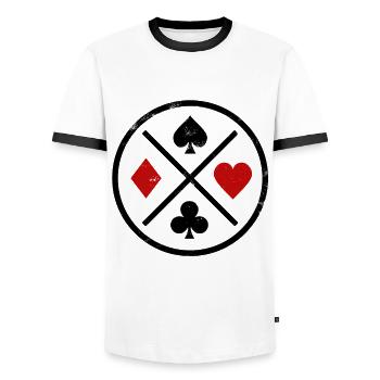 Spielkarten Kontrast - Männer Kontrast-T-Shirt - Weiß/Schwarz - Vorne - AI Model Female 172 light (172cm) & AI Model Male 178 dark (178cm)