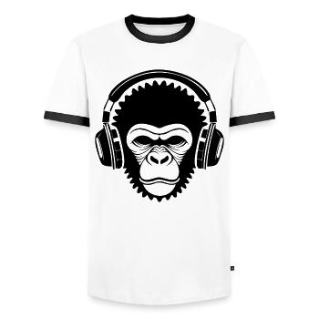 Power Affenkopf Bass Groove Festival Shirt - Männer Kontrast-T-Shirt - Weiß/Schwarz - Vorne - AI Model Female 172 light (172cm) & AI Model Male 178 dark (178cm)