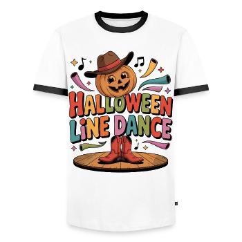 Halloween Line Dance Pumpkin - Men's Ringer Shirt - white/black - Front - AI Model Female 172 light (172cm) & AI Model Male 178 dark (178cm)