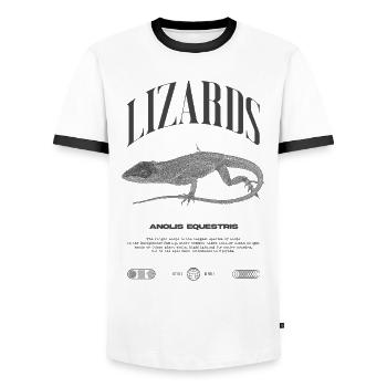 Cuban Knight Anole Reptile Keeper Lizard - Men's Ringer Shirt - white/black - Front - AI Model Female 172 light (172cm) & AI Model Male 178 dark (178cm)