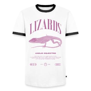 Cuban Knight Anole Reptile Keeper Lizard - Men's Ringer Shirt - white/black - Front - AI Model Female 172 light (172cm) & AI Model Male 178 dark (178cm)