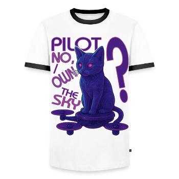 Futuristic Cat Drone Pilot – Sci-Fi Cats S - Men's Ringer Shirt - white/black - Front - AI Model Female 172 light (172cm) & AI Model Male 178 dark (178cm)