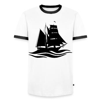 black boat and travel - Men's Ringer Shirt - white/black - Front - AI Model Female 172 light (172cm) & AI Model Male 178 dark (178cm)