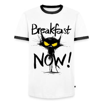 Grim Black Cat – Breakfast NOW! - Men's Ringer Shirt - white/black - Front - AI Model Female 172 light (172cm) & AI Model Male 178 dark (178cm)