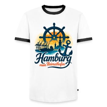 Hamburg My Home Port City Silhouette Gift - Men's Ringer Shirt - white/black - Front - AI Model Female 172 light (172cm) & AI Model Male 178 dark (178cm)