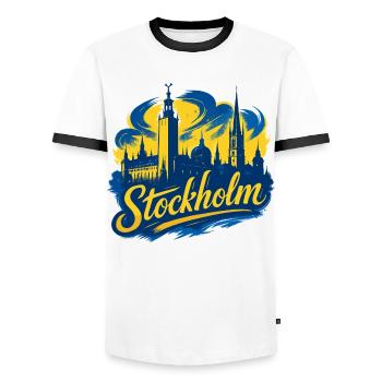 Stockholm Jaune Bleu Capitale Suède Cadeau - T-shirt contrasté Homme - blanc/noir - Devant - AI Model Female 172 light (172cm) & AI Model Male 178 dark (178cm)