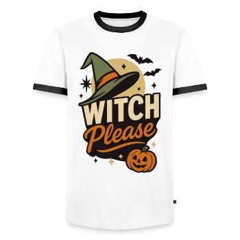 Sorcière s’il vous plaît drôle Halloween costume disant - T-shirt contrasté Homme - blanc/noir - Devant - AI Model Female 172 light (172cm) & AI Model Male 178 dark (178cm)