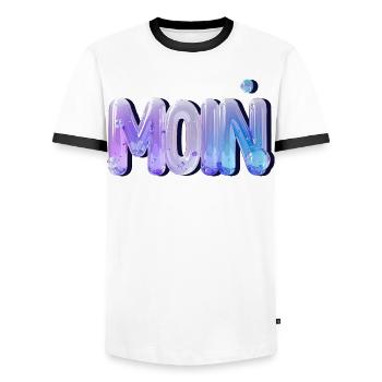 MOIN – Norddeutsch, frisch, wie ein Morgen Gruß - Männer Kontrast-T-Shirt - Weiß/Schwarz - Vorne - AI Model Female 172 light (172cm) & AI Model Male 178 dark (178cm)
