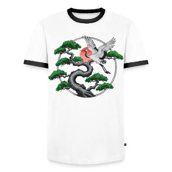 Kraniche & verdrehte Kiefer - Männer Kontrast-T-Shirt - Weiß/Schwarz - Vorne - AI Model Female 172 light (172cm) & AI Model Male 178 dark (178cm)