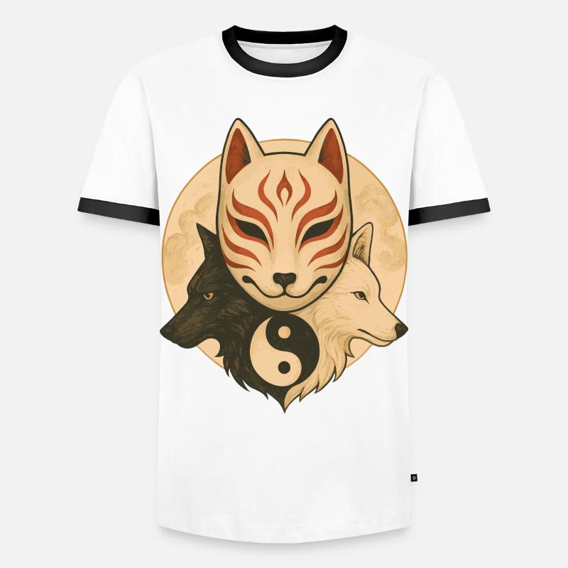 Fox Mask & Yin Yang Wolves - Men's Ringer Shirt - white/black