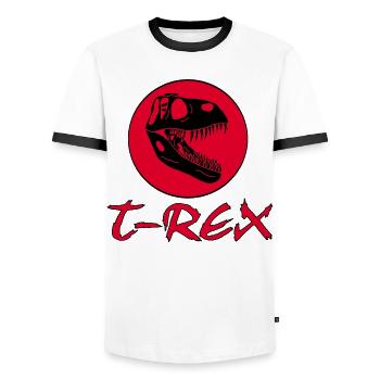 Tyrannosaurus Rex and Red Sun - Men's Ringer Shirt - white/black - Front - AI Model Female 172 light (172cm) & AI Model Male 178 dark (178cm)