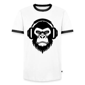 DJ Grooves Underground Rebellious Monkey Head Shirt - Men's Ringer Shirt - white/black - Front - AI Model Female 172 light (172cm) & AI Model Male 178 dark (178cm)
