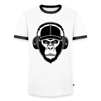 Gaming Headphones Crew Focused Monkey Head Shirt - Men's Ringer Shirt - white/black - Front - AI Model Female 172 light (172cm) & AI Model Male 178 dark (178cm)