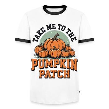 Emmenez-moi au champ de citrouilles - T-shirt contrasté Homme - blanc/noir - Devant - AI Model Female 172 light (172cm) & AI Model Male 178 dark (178cm)