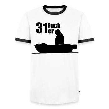 DER kleine PATE - 31er - Männer Kontrast-T-Shirt - Weiß/Schwarz - Vorne - AI Model Female 172 light (172cm) & AI Model Male 178 dark (178cm)