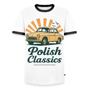 Polish Classic Mermaid Car Nostalgic Polish Pride - Men's Ringer Shirt - white/black - Front - AI Model Female 172 light (172cm) & AI Model Male 178 dark (178cm)