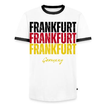Francfort, Allemagne, un souvenir de Francfort - T-shirt contrasté Homme - blanc/noir - Devant - AI Model Female 172 light (172cm) & AI Model Male 178 dark (178cm)