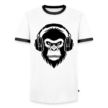 Midnight Club Groove Monkey Head Design Shirt - Men's Ringer Shirt - white/black - Front - AI Model Female 172 light (172cm) & AI Model Male 178 dark (178cm)