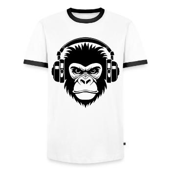 Minimal Lines Look Monkey Head Art Shirt - Men's Ringer Shirt - white/black - Front - AI Model Female 172 light (172cm) & AI Model Male 178 dark (178cm)